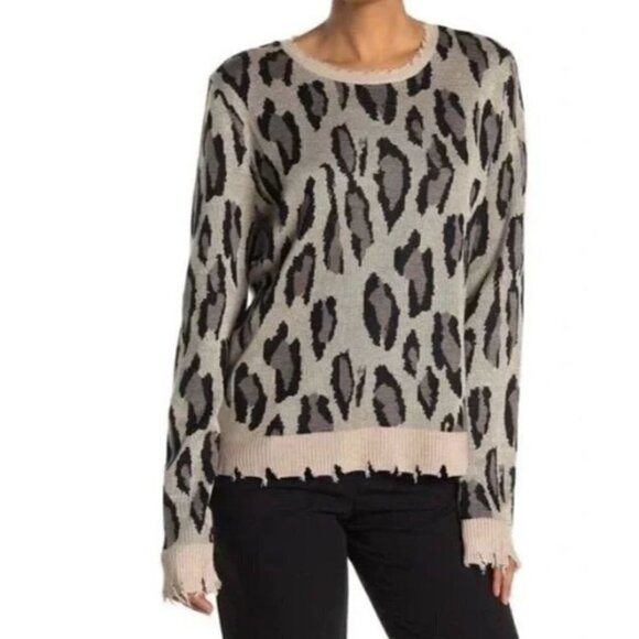FATE Wool Blend Distressed Pullover Sweater Size Small Crewneck Leopard Animal P - Picture 1 of 9